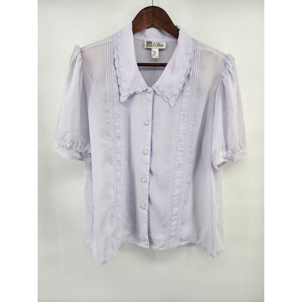 La Blouse Lavender Embroidered Scalloped Collar Button Up Top Womens 16P Petite